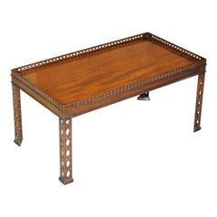Restored Mahogany Chinese Chippendale Silver Tea Table Fret Work Carved, Coffee