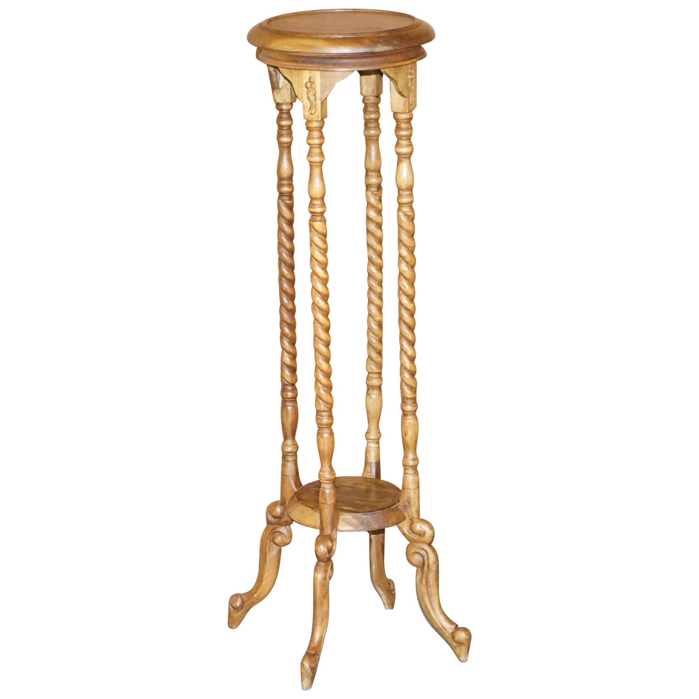 Edwardian Barley Twist Legs Tall Plant Jardiniere Display Stand with Two Tiers For Sale