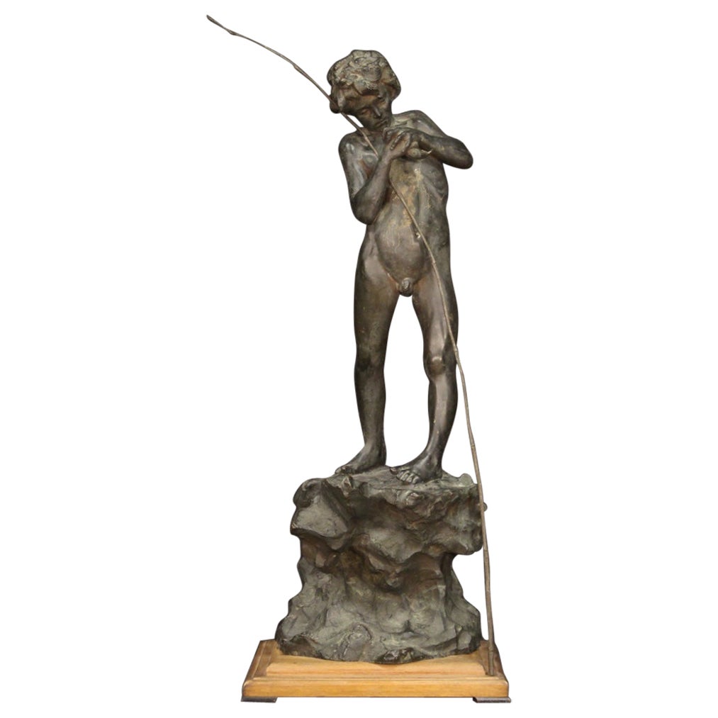 20th Century Bronze Italian Signed Sculpture Fisherman, 1930