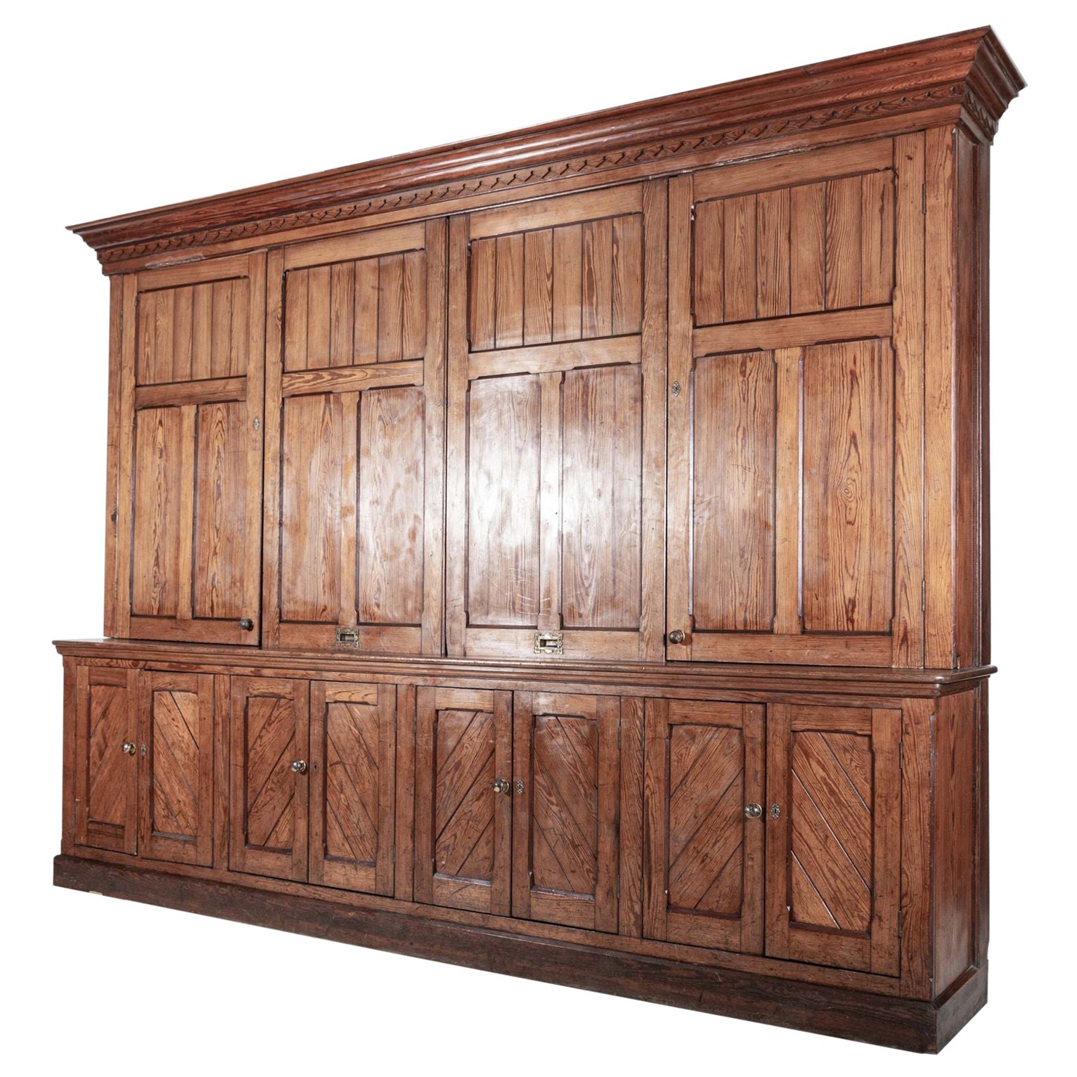 Monumental 19thC English Pine Housekeepers Cupboard	 For Sale