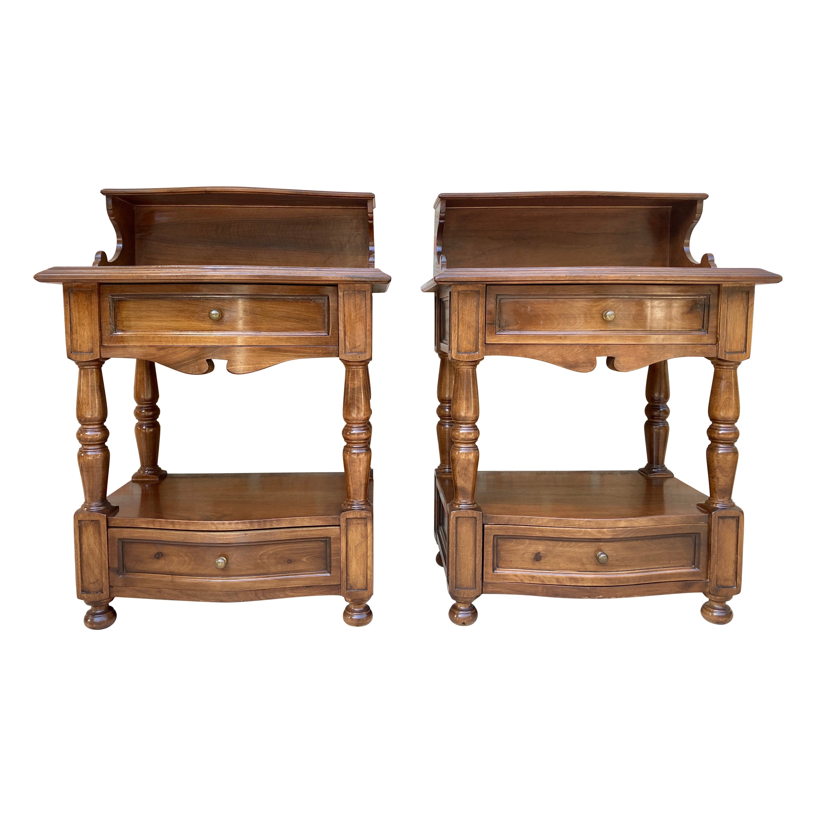 Mid-Century Spanish Wood Nightstands, Set of 2 For Sale