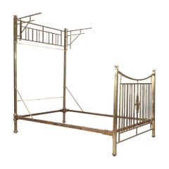 Used 19th C English Half Tester Double Brass Bed Frame