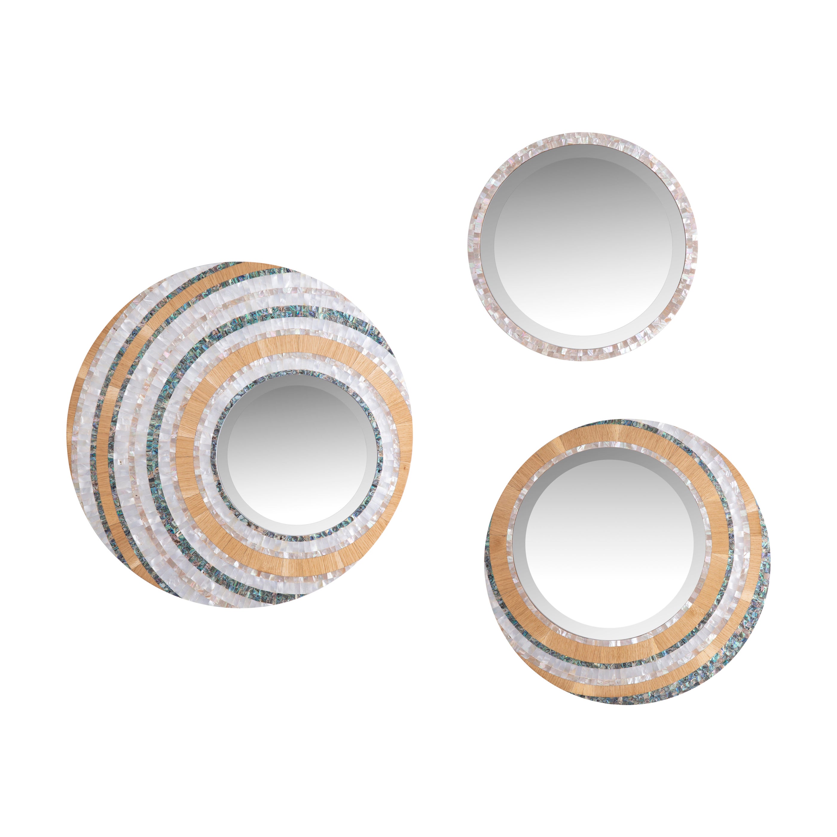 Handgefertigter dekorativer Spiegel aus echtem Perlmutt in drei Farben, M im Angebot