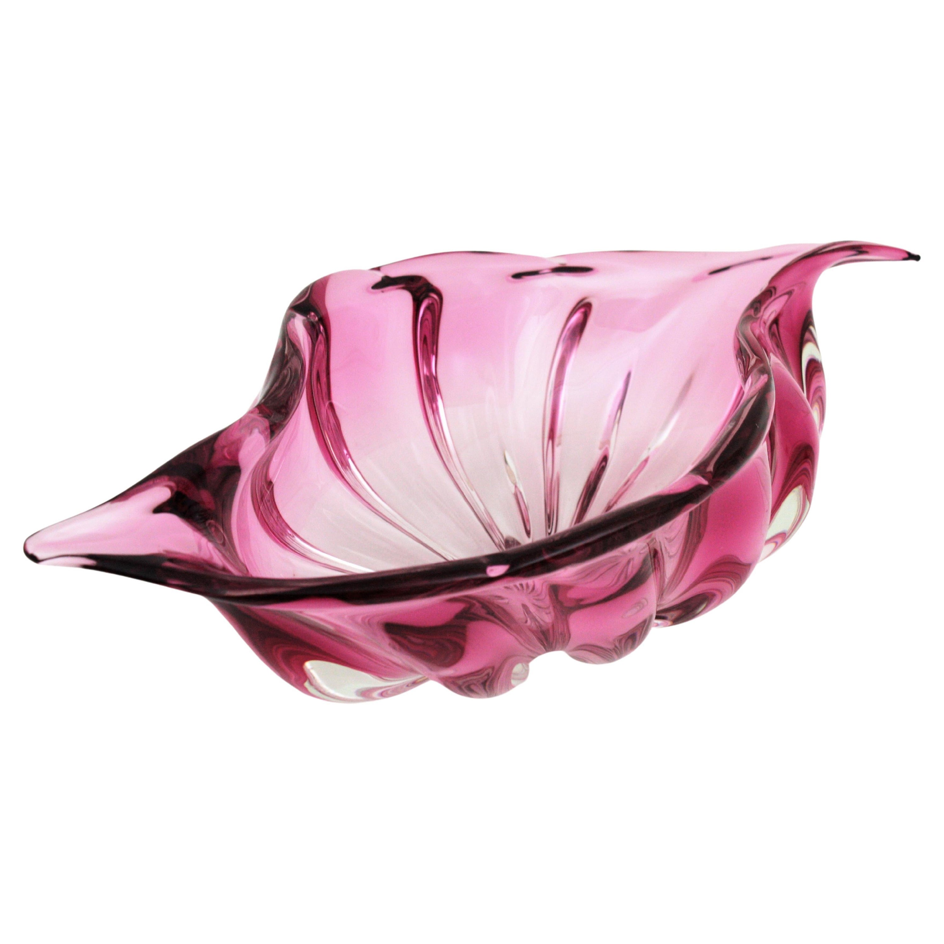 Alfredo Barbini Murano Sommerso Pink Art Glass Centerpiece Decorative Bowl
