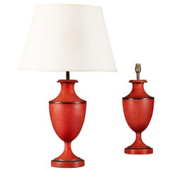 Pair of Red Tole Urn Lamps