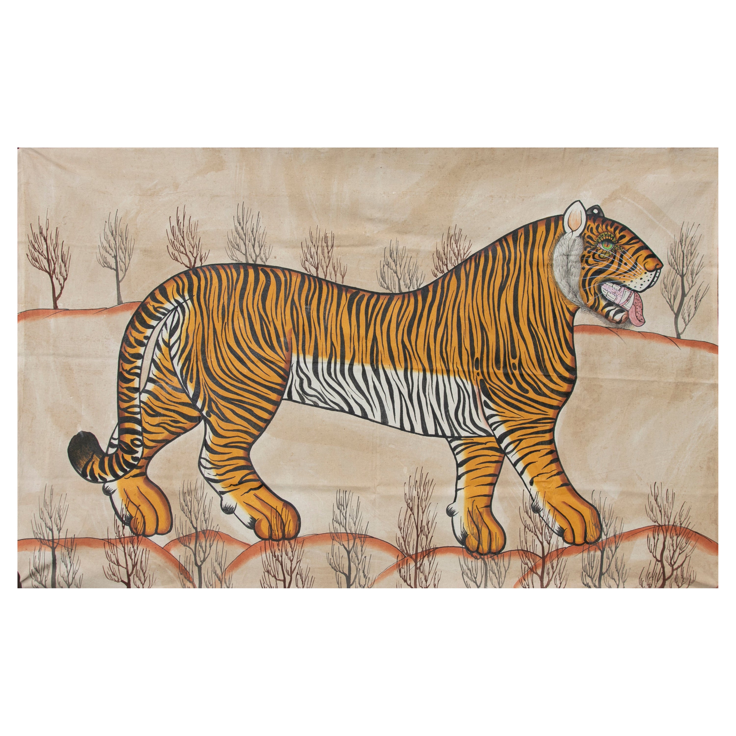 1970s Jaime Parlade Designer Hand Painting "Tiger" Oil on Canvas