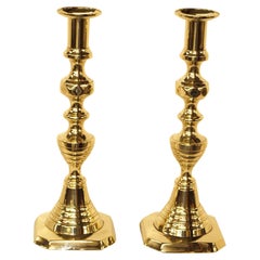 Pair of English Brass ''Beehive'' Candlesticks
