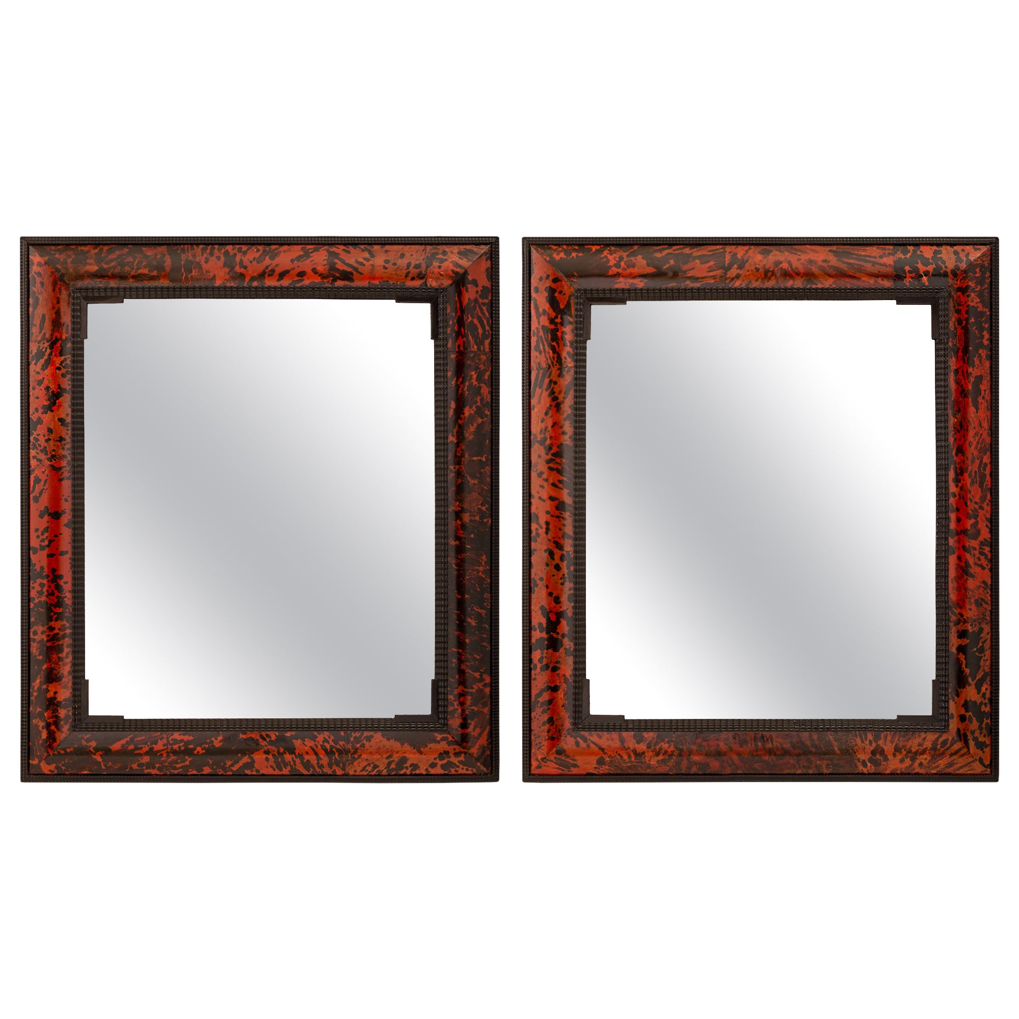 Pair of Flemish Early 19th Century Baroque St. Tortoiseshell Mirrors