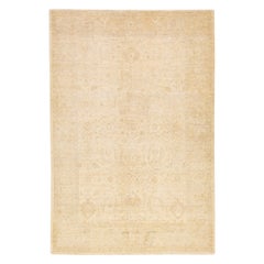 Beige Modern Oushak Handmade Floral Motif Wool Rug