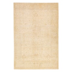 Beige Modern Oushak Handmade Floral Motif Wool Rug