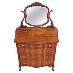 Serpentine Front 4 Drawers Swivel Mirror Mahogany Dresser High Chest Ball Claw