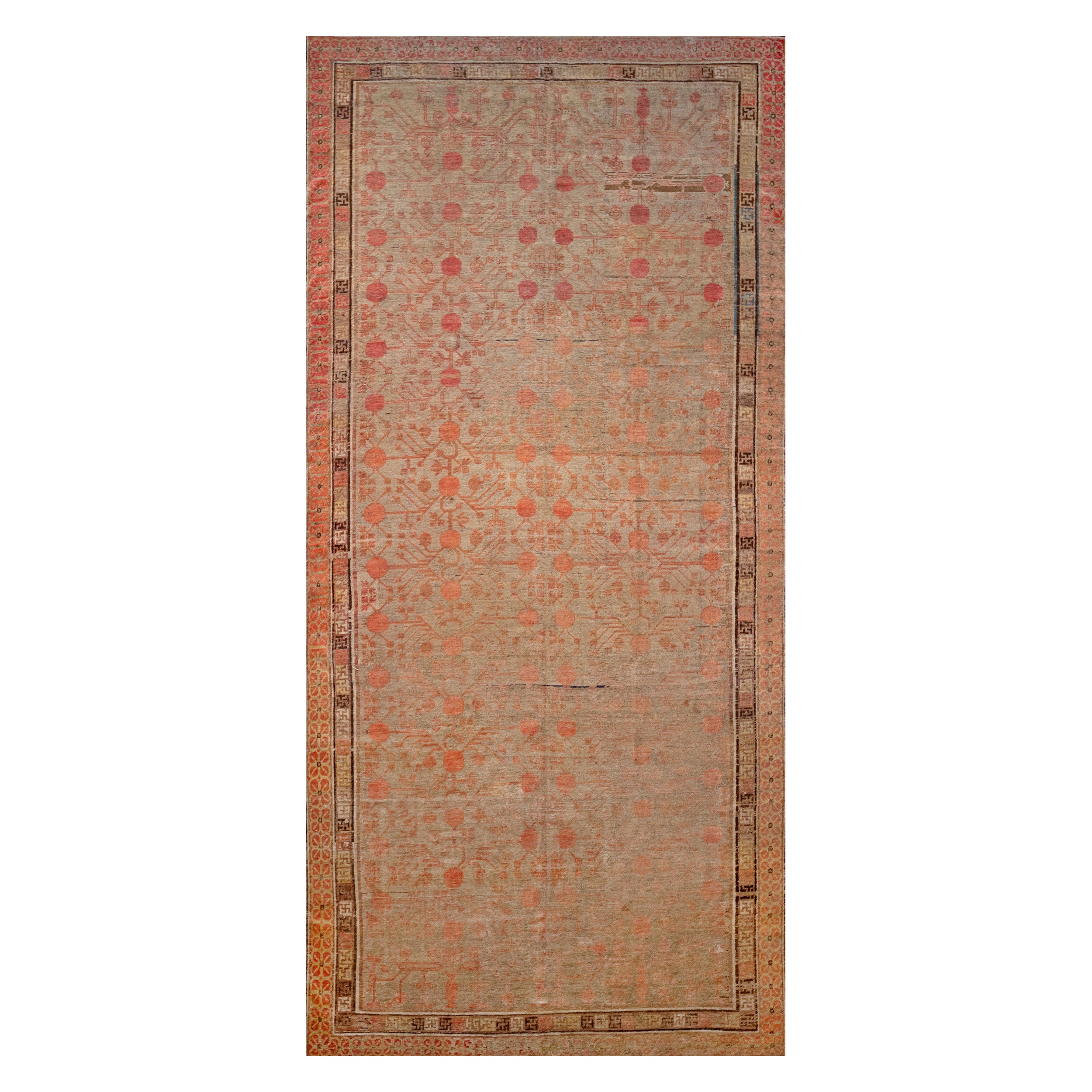 Late-19th Century Handwoven Wool Vintage Khotan Rug For Sale
