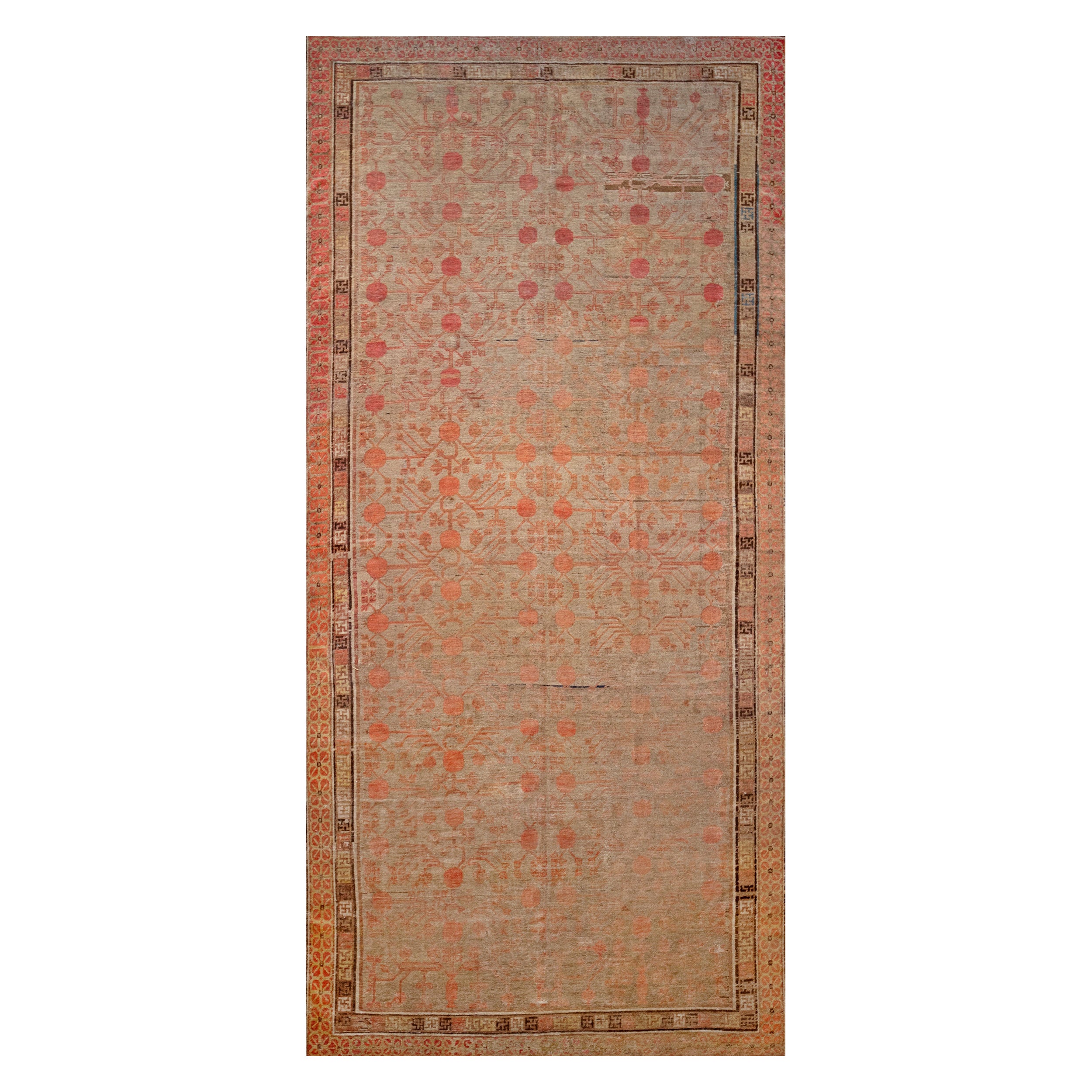 Alfombra Khotan Vintage de lana tejida a mano de finales del siglo XIX