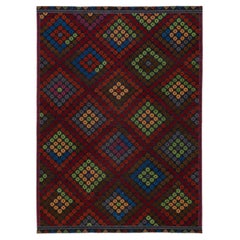 Multicolor Modern Soumak Handmade Geometric Designed Wool Rug