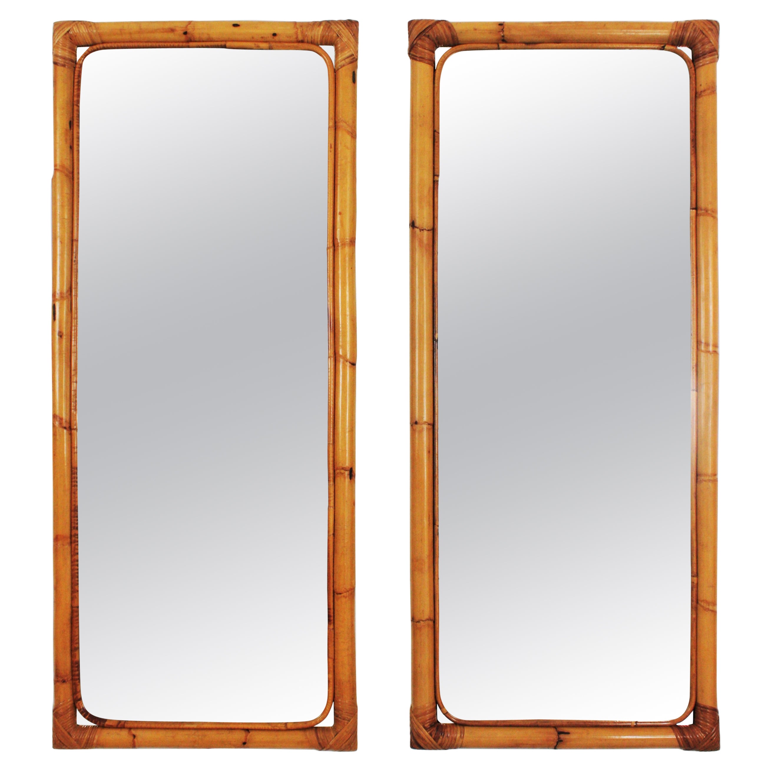Pair of Bamboo Rectangular Mirrors 