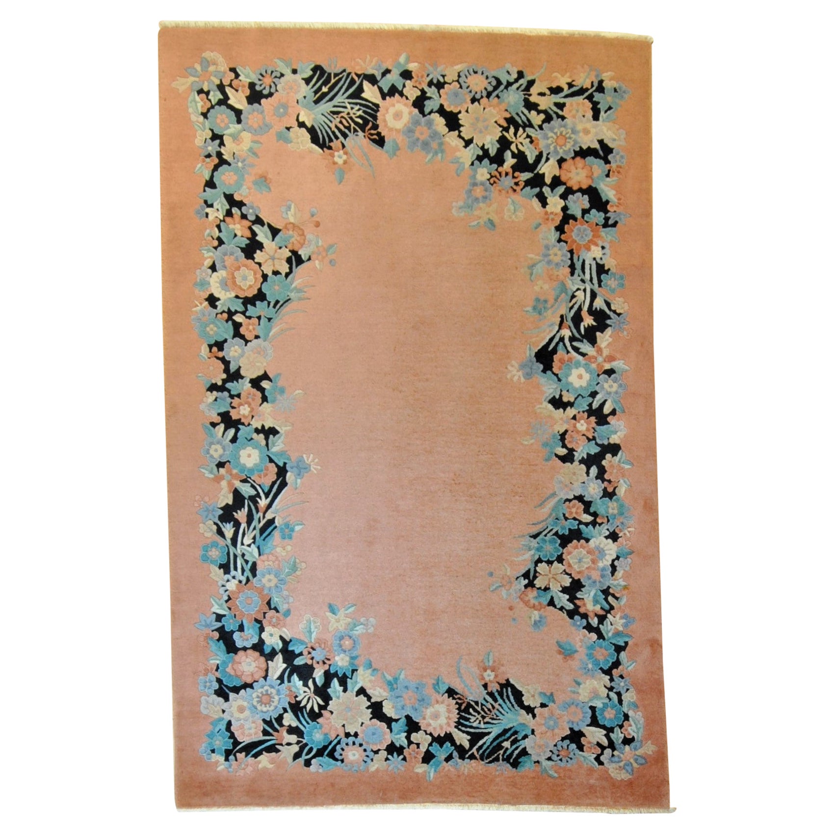 20th Century Floreal Light Pink Chinese Deco Nichols Rug, ca 1920 For Sale