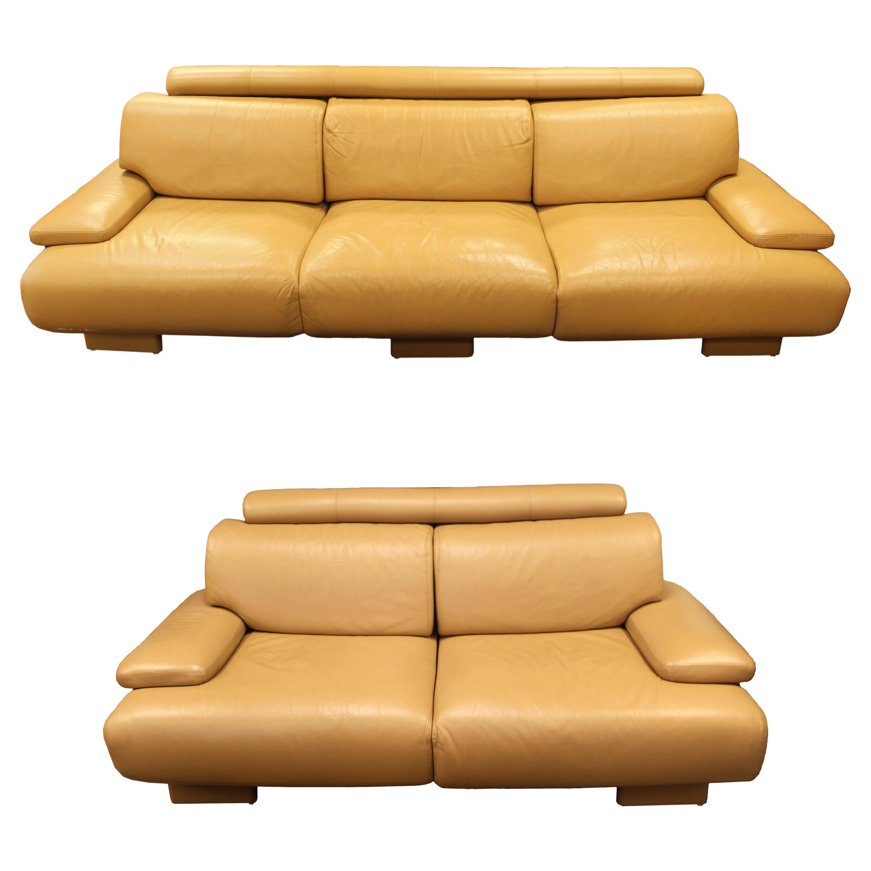 Pair of Premier Contemporary Modern Camel Colored Leather Sofa and Loveseat at 1stDibs camel