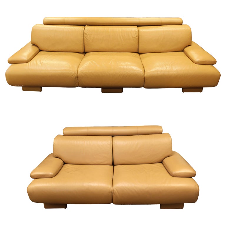 Pair of Premier Contemporary Modern Camel Colored Leather Sofa and Loveseat  at 1stDibs | camel color leather, camel colored sofa, contemporary modern  sofa