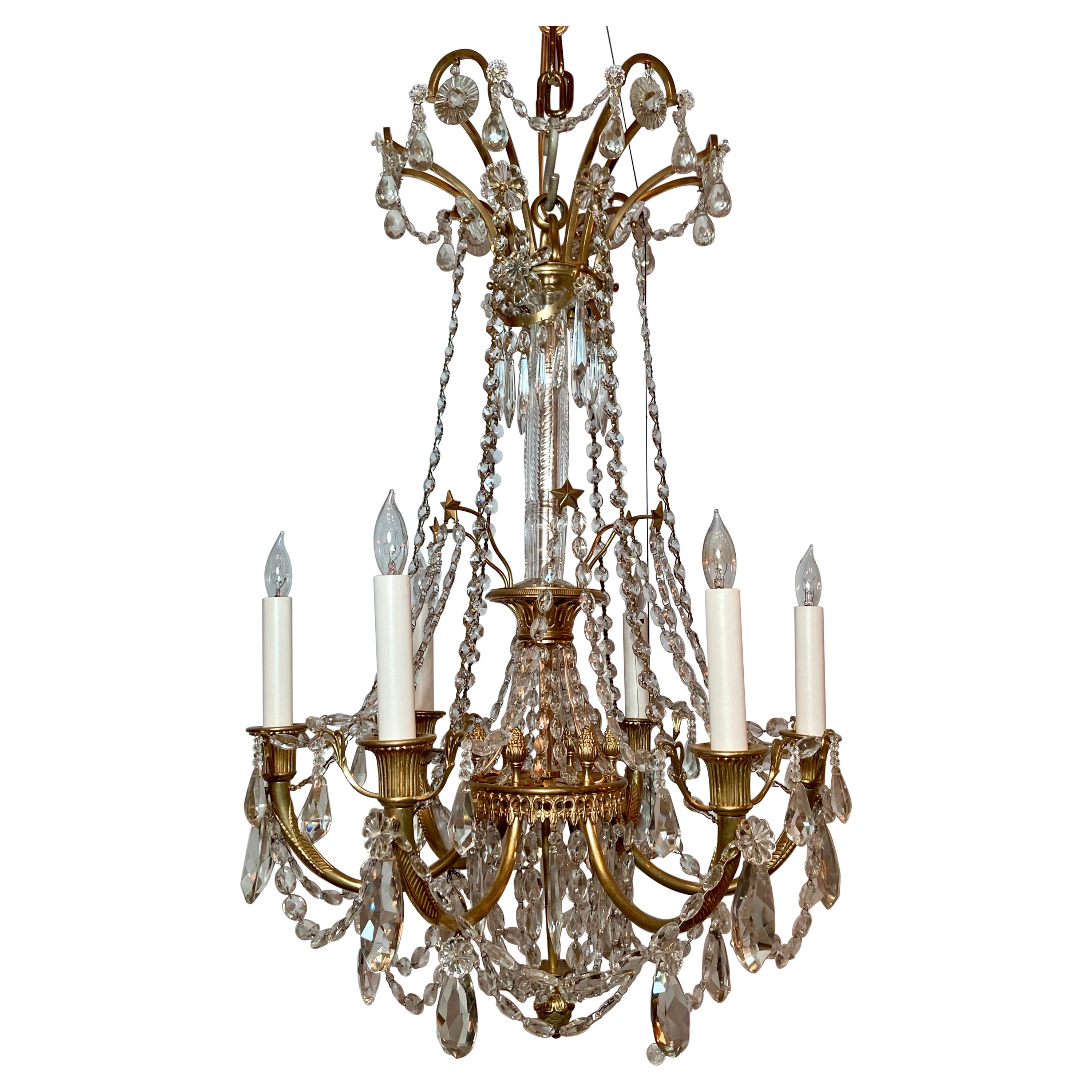 Antique French Louis XVI Crystal and Gold Bronze Chandelier, circa 1890