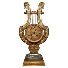 Antique 19th Century French Ormolu and Baccarat Crystal Lyre Shaped Clock