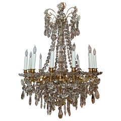 Antique French Gold Bronze & Baccarat Crystal 12 Light Chandelier, circa 1880's