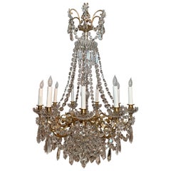 Antique French Crystal & Gold Bronze Chandelier Signed "Baccarat, " circa 1890's