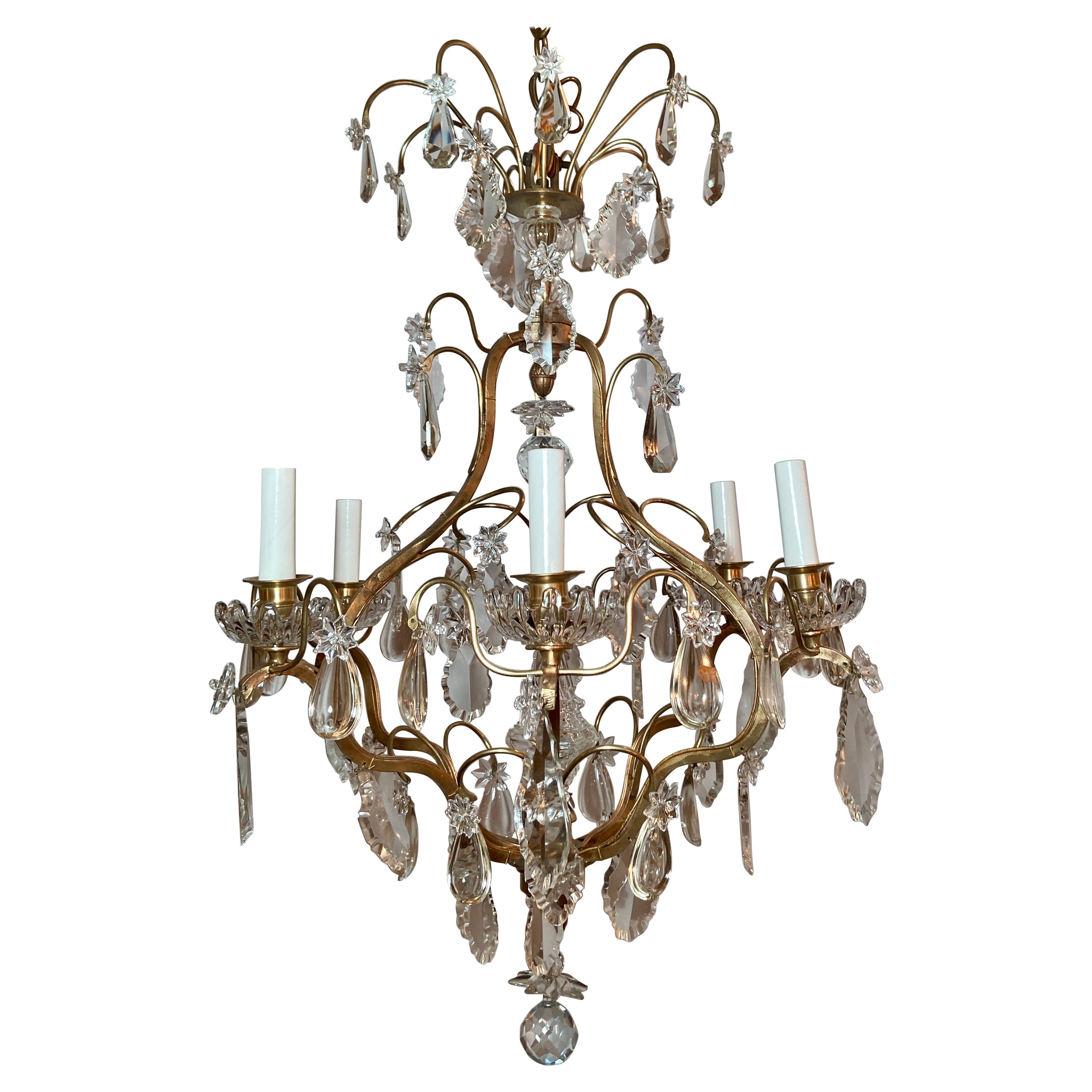 Antique French Gold Bronze and Crystal Chandelier, Circa 1890