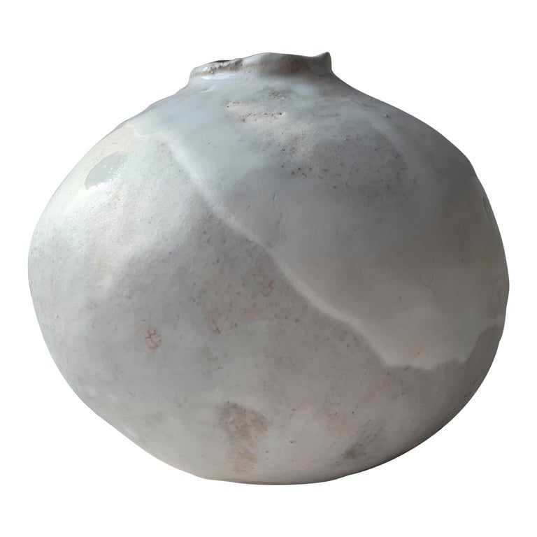 Handbuilt Organic Modern Ceramic Moon Vase For Sale