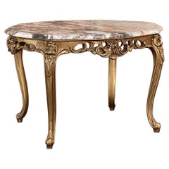 Mesa de centro con tapa de mármol de madera dorada italiana antigua ~ Mesa auxiliar