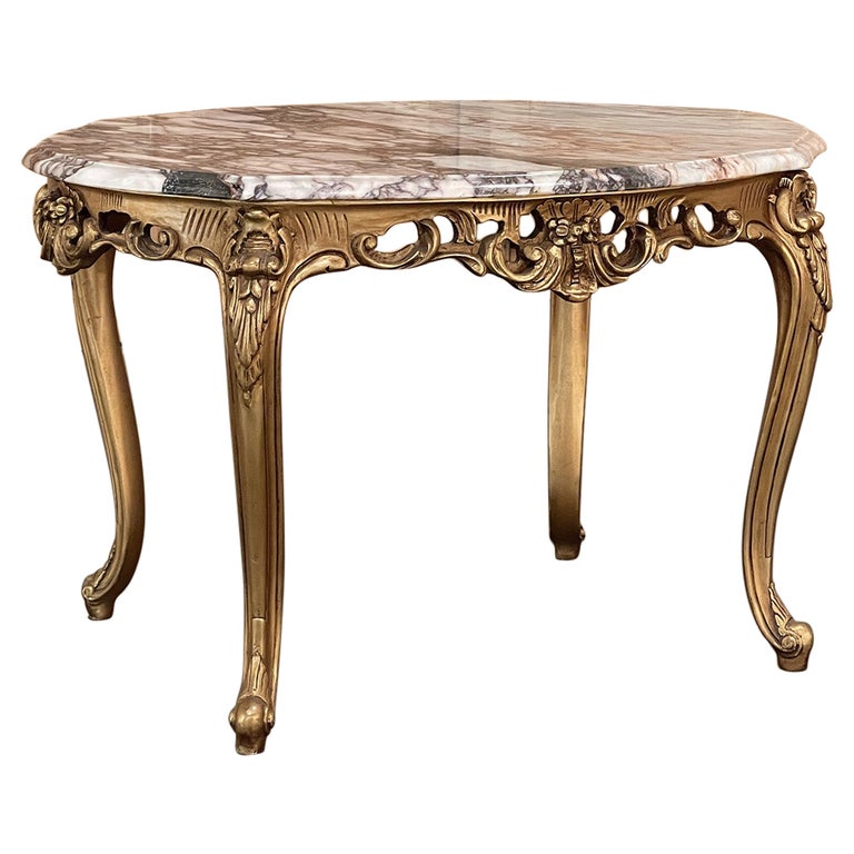 1920s Antique French Carved Ribbon and Swag Giltwood Grand Coffee Table  With Original Mercury Glass Top