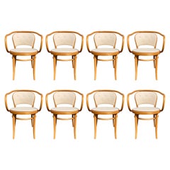 Set of Eight Thonet Dining Chairs 210, Knoll Fabric, Bentwood