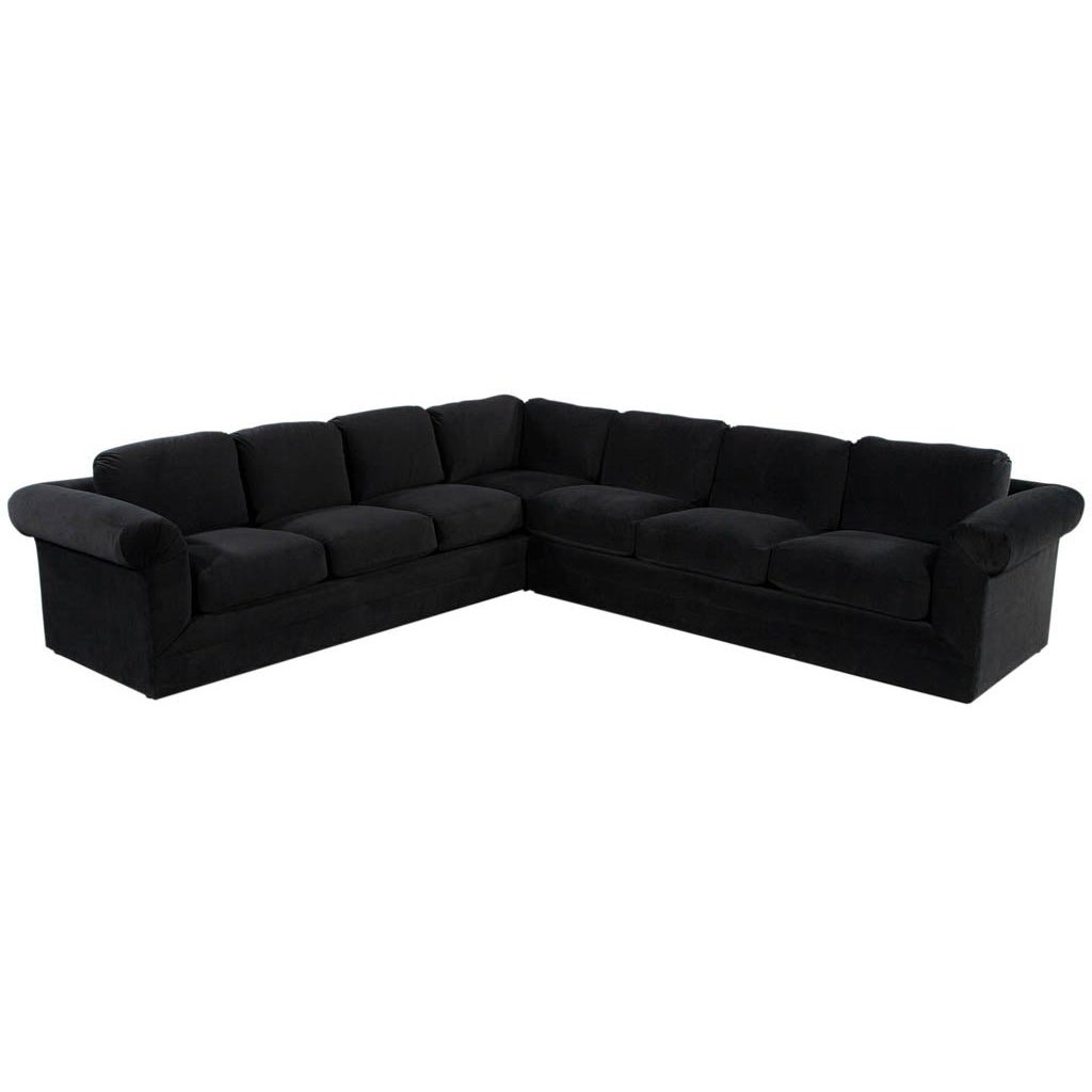 Vintage Thayer Coggin Directional Black Velvet Sectional Sofa