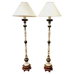 Pair of Anglo-Indian Inlaid Bone & Gilt Columnar Floor Lamps
