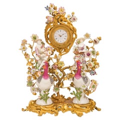 Antique French 19th Century Louis XV St. Porcelain and Ormolu Clock, Signed Meissen