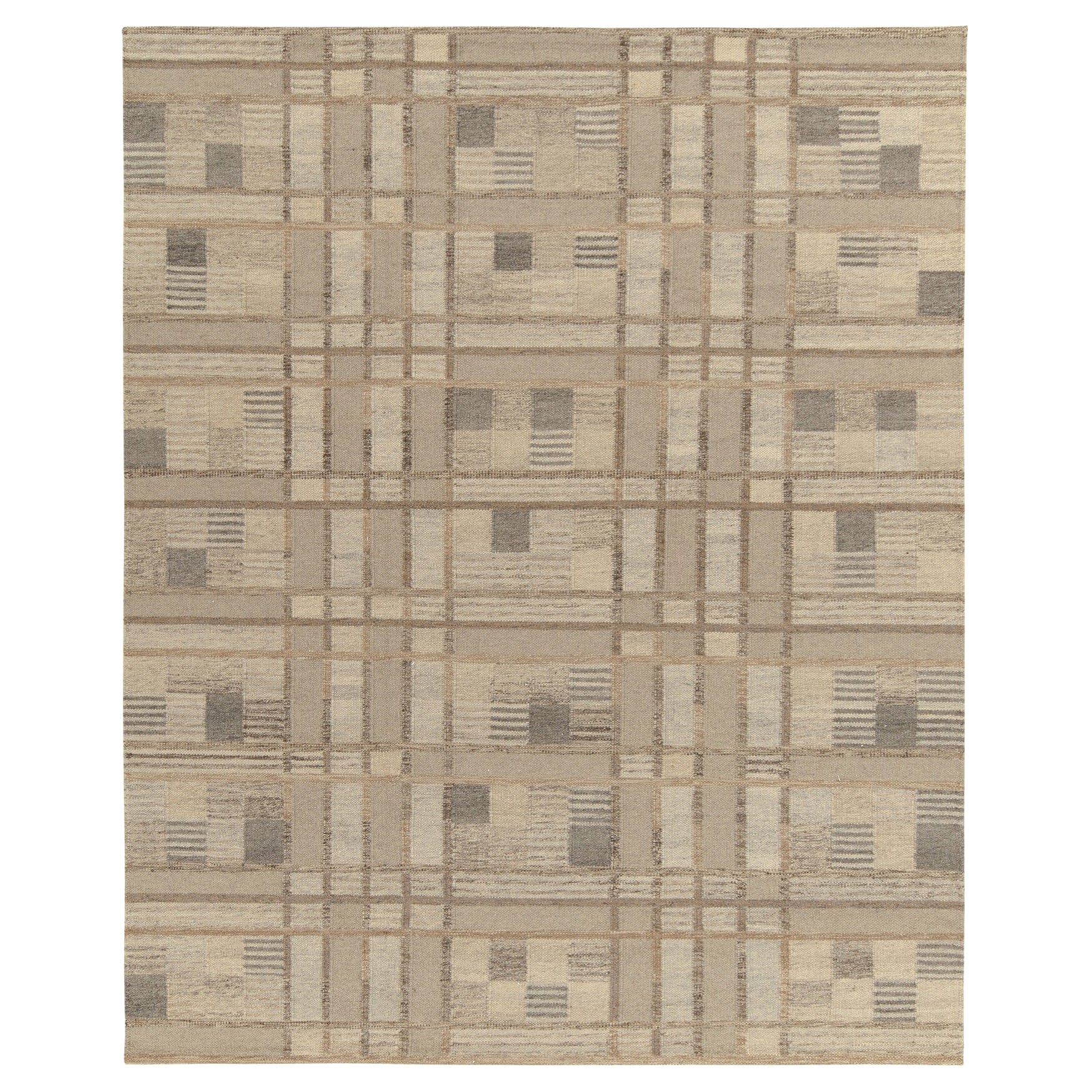 Teppich & Kelim-Teppich im skandinavischen Stil in Beige-Brown mit geometrischem Muster im Angebot