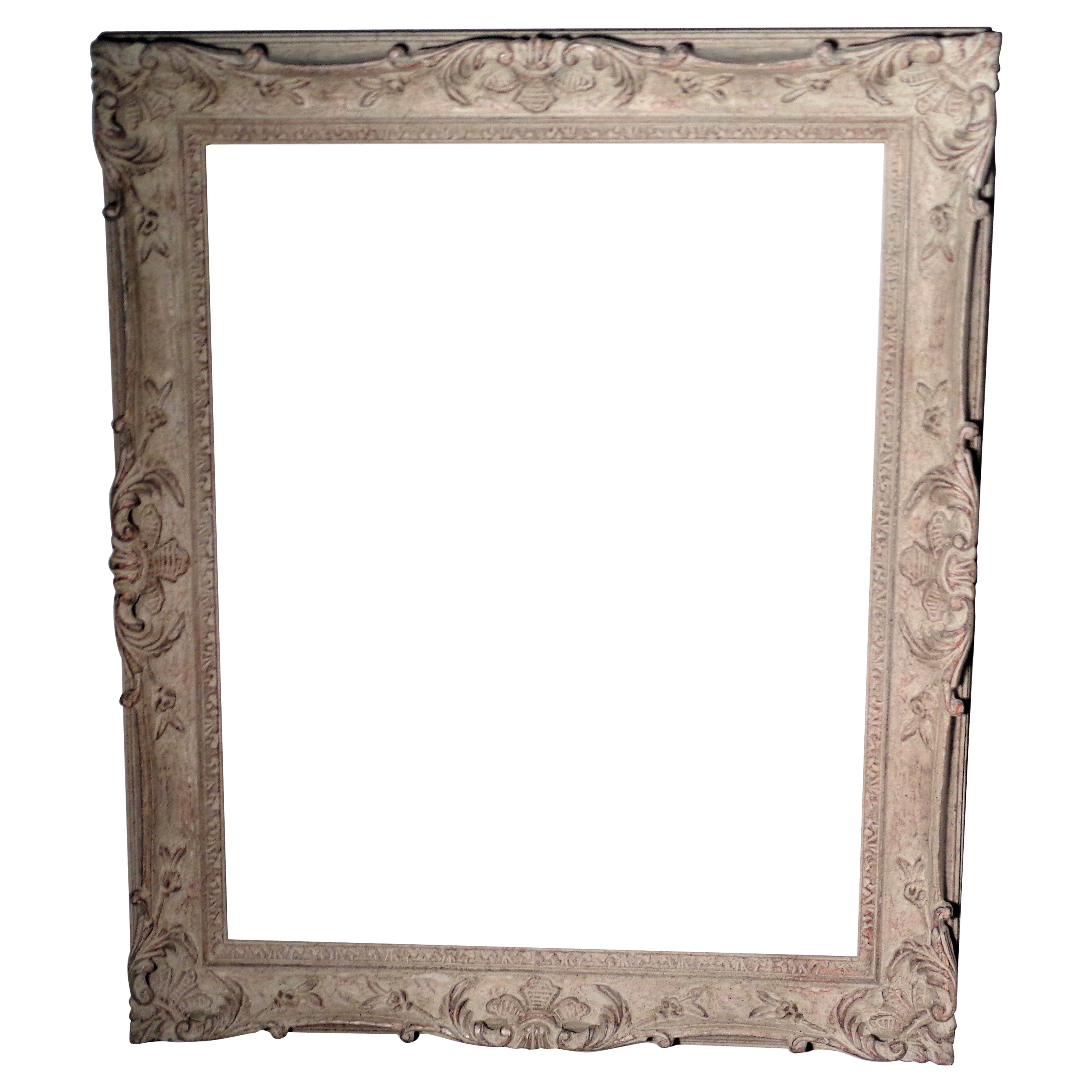 Louis XV Style Large Carved Whitewashed Wood Frame