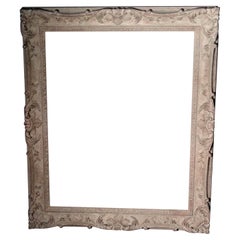 Antique Louis XV Style Large Carved Whitewashed Wood Frame