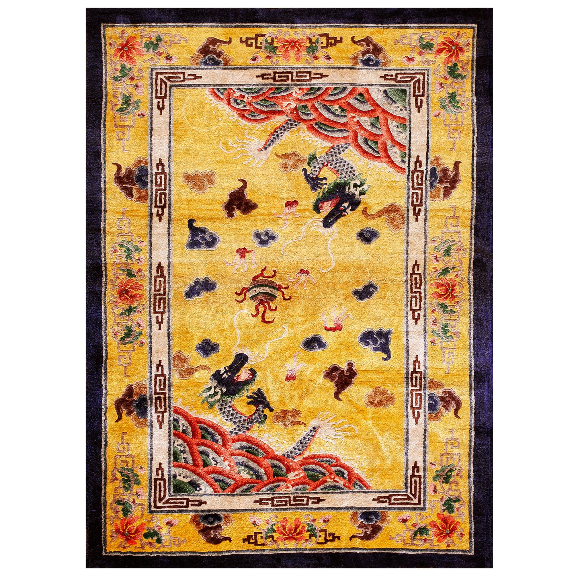 1920s Chinese Silk Dragon Carpet ( 4' x 6' - 122 x 183 ) For Sale
