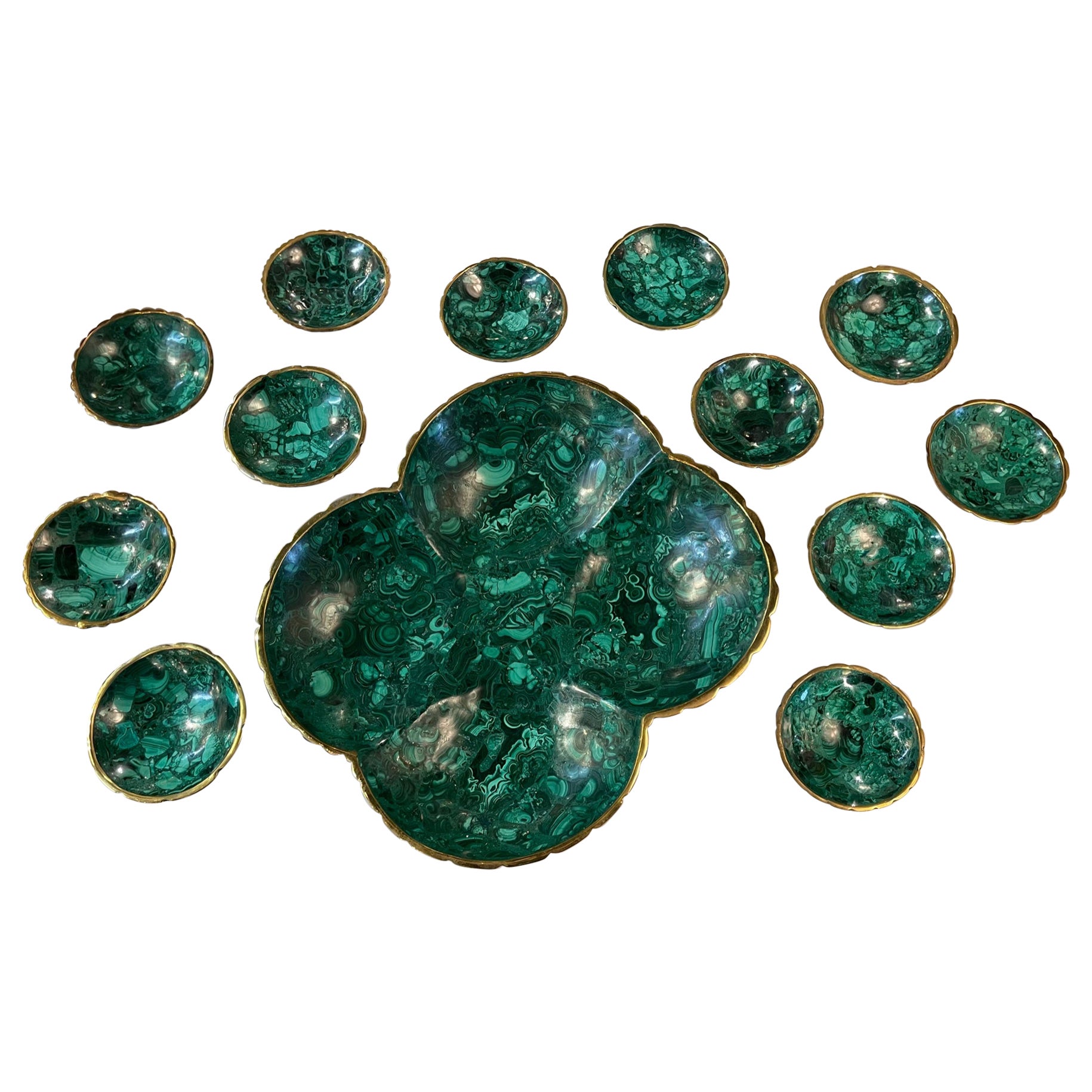 Italian Malachite Nut Dish Set For Sale