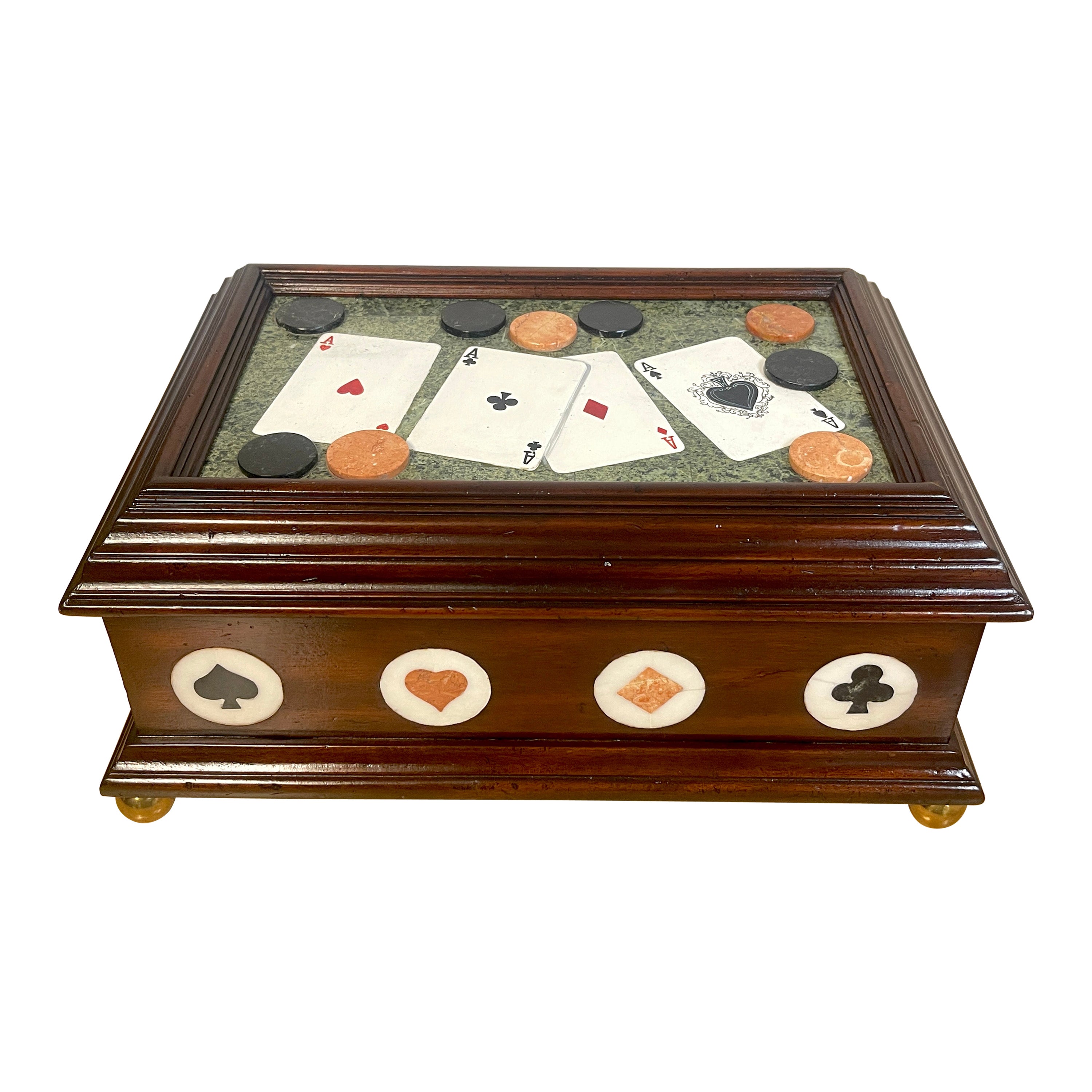 Italian Pietra Dura 'Aces High' Gambling Motif Hardwood Table Box