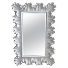 Modern White Lacquered Scalloped Rectangular Mirror