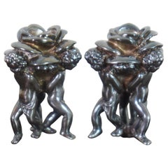 2 Vintage Sterling Silver 925 Cherub Angel Putti Rose Taper Candle Holders 2.5"