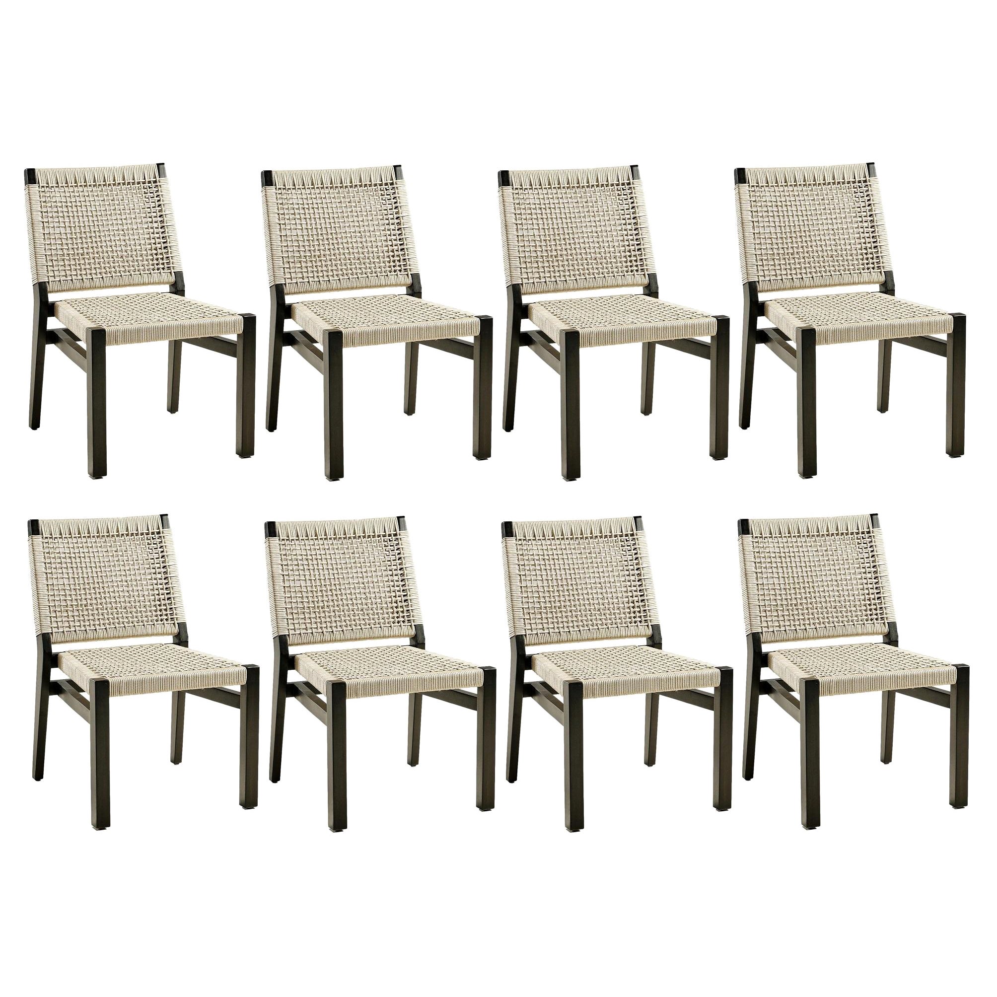 Stackable Outdoor Dining Chairs, Acacia Wood/Rope For Sale