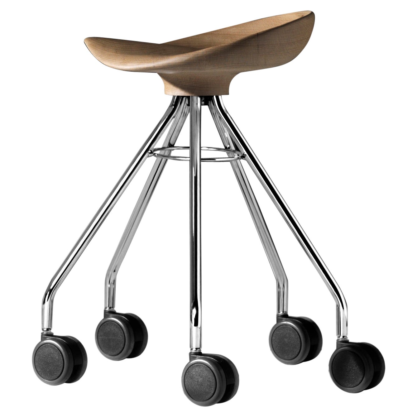Jamaica low stool with wheels, Wood Seat
