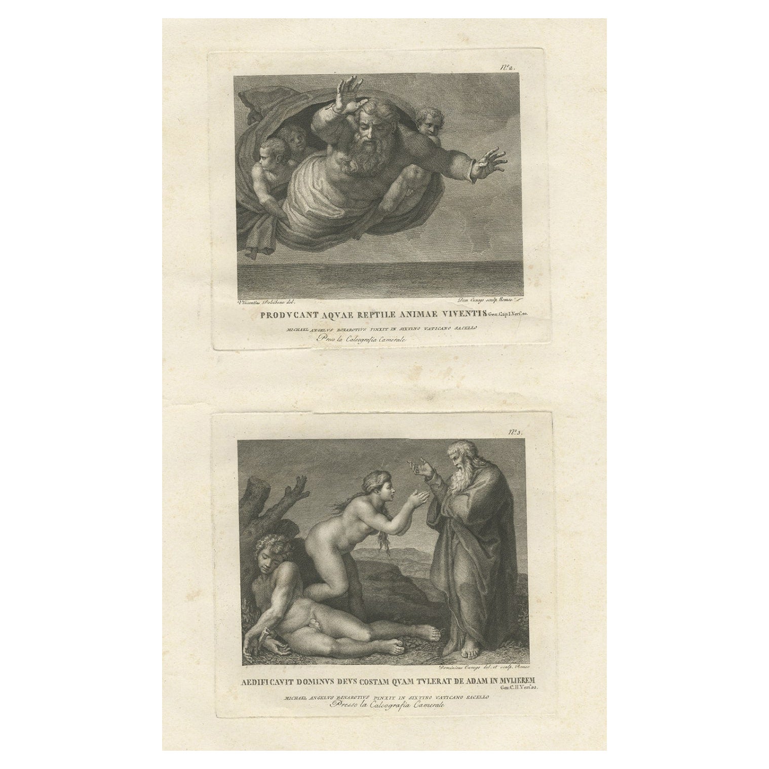 Old Vatican Frescoes ; Separation of Land from Sea & The Creation of Eve, ca.1780 en vente