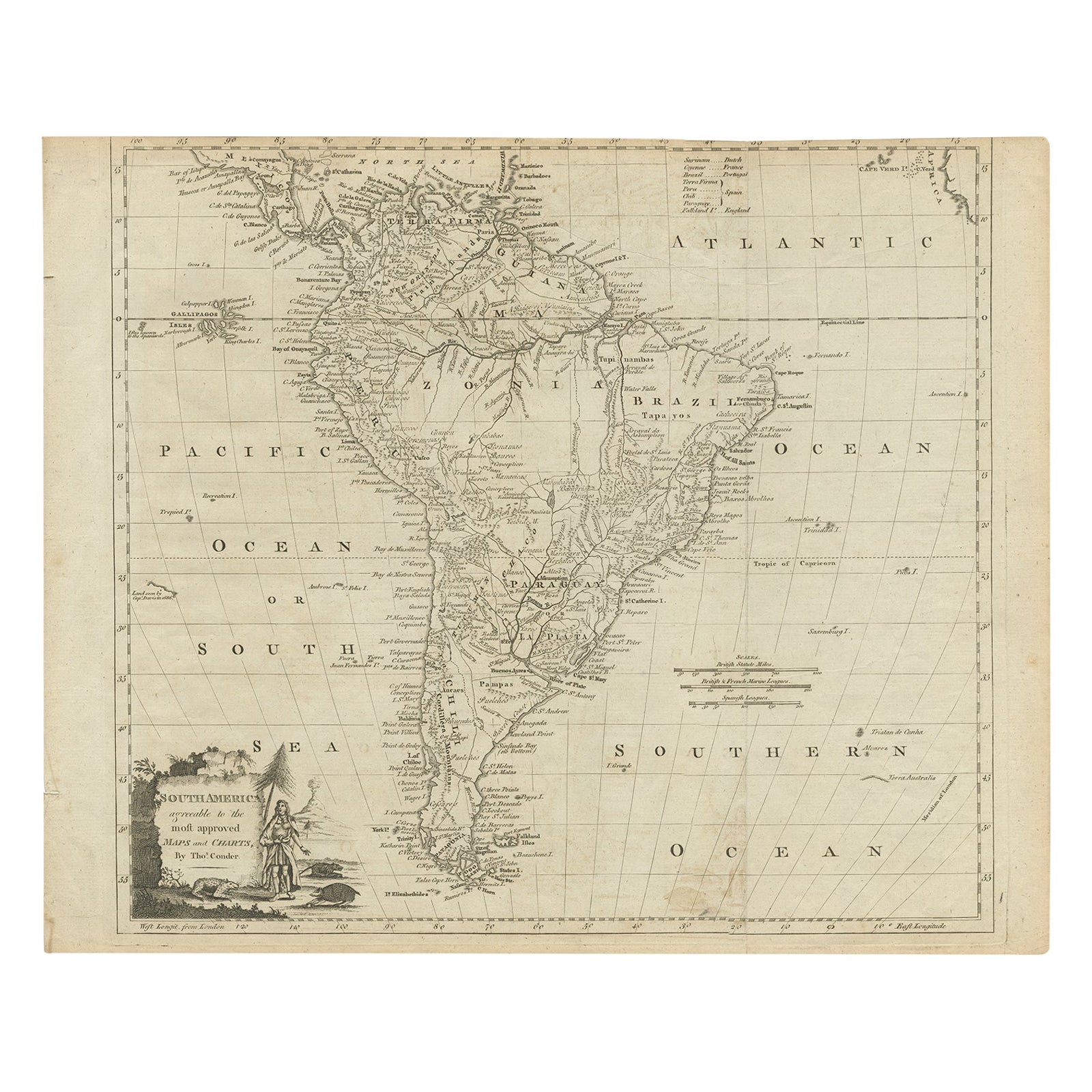 Rare Map of South America of Chili, La Plata, Paraguay, Brazil, Peru, c.1775