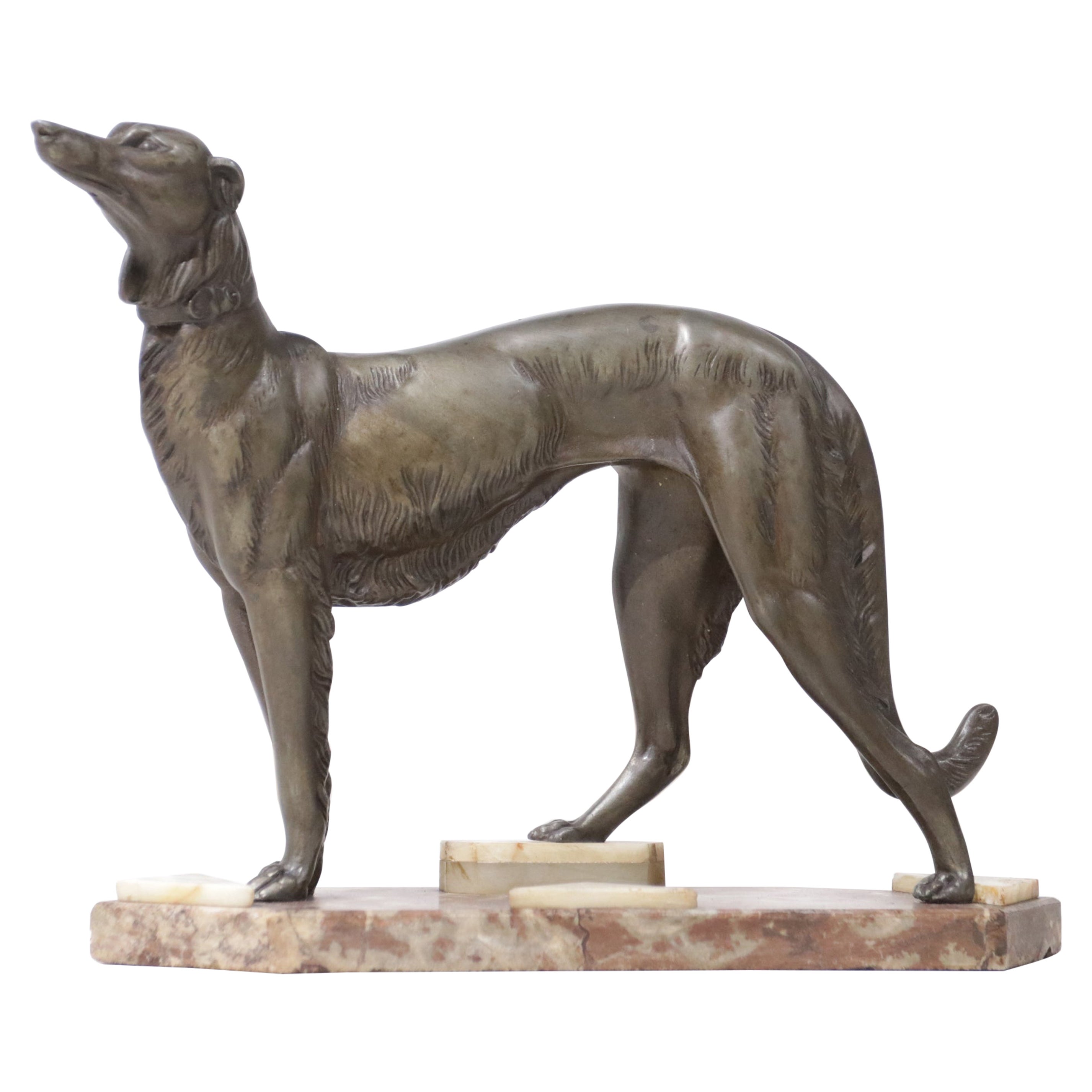French Art Deco Greyhound on Marble, ca 1920