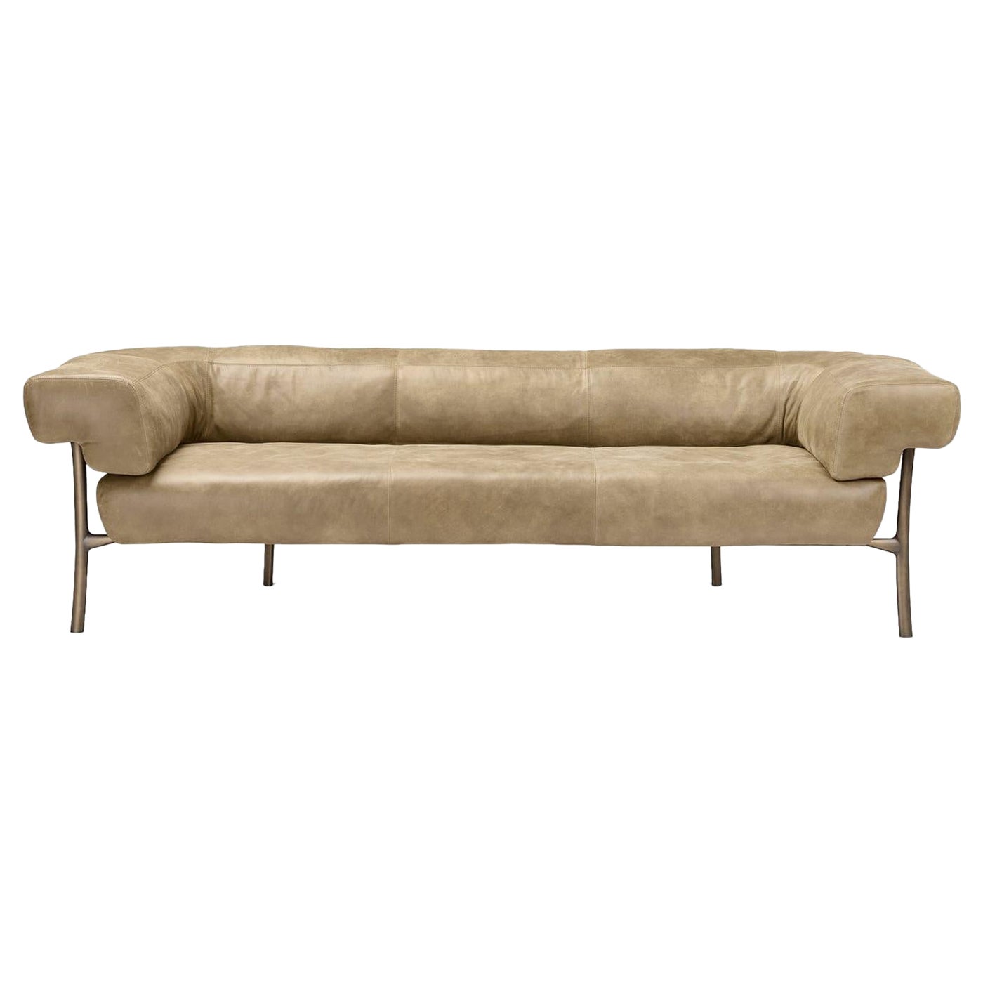 Katana Beige Leather Sofa by Paolo Rizzatto For Sale