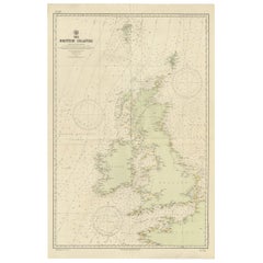 Antique Large Sea Chart of the British Islands, 1918