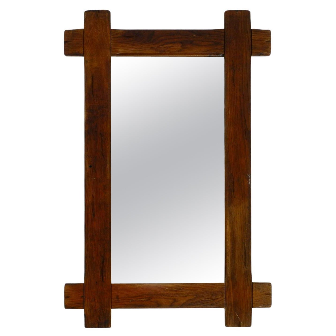 Beautiful Large 1930's Wall Mirror with a Dark Solid Oak Frame For Sale